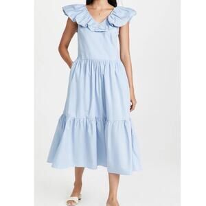 English Factory size medium blue & white striped midi dress